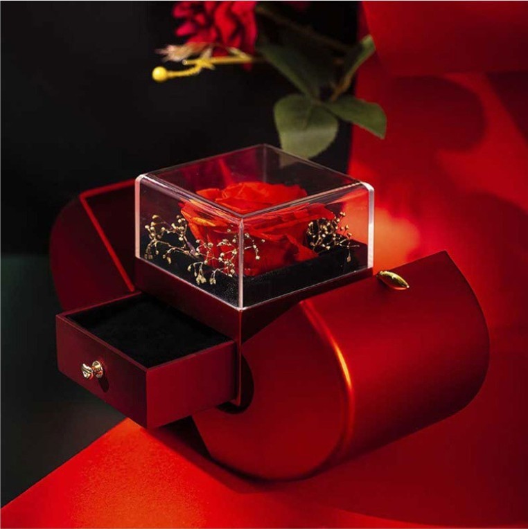 Fashion Jewelry Box Red Apple Necklace Eternal Rose For Girl Mother's Day Valentine's Day Gifts With Artificial Flower Rose Flower Jewelry Box