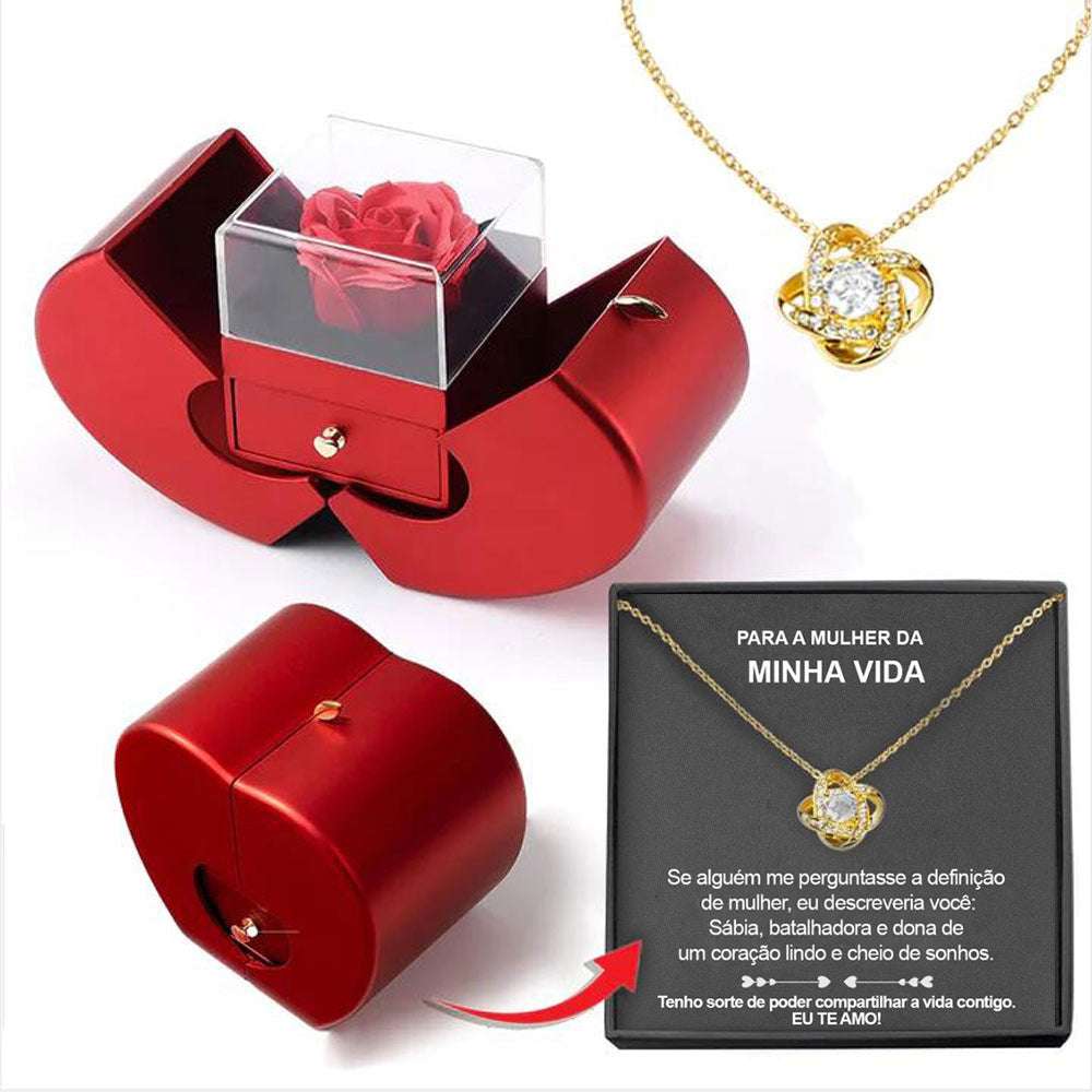 Fashion Jewelry Box Red Apple Necklace Eternal Rose For Girl Mother's Day Valentine's Day Gifts With Artificial Flower Rose Flower Jewelry Box