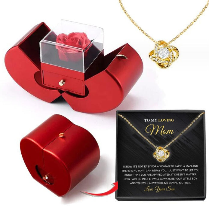 Fashion Jewelry Box Red Apple Necklace Eternal Rose For Girl Mother's Day Valentine's Day Gifts With Artificial Flower Rose Flower Jewelry Box