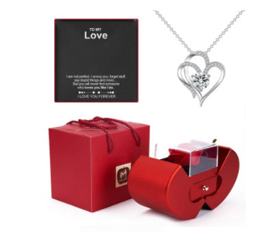 Fashion Jewelry Box Red Apple Necklace Eternal Rose For Girl Mother's Day Valentine's Day Gifts With Artificial Flower Rose Flower Jewelry Box