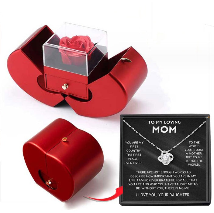 Fashion Jewelry Box Red Apple Necklace Eternal Rose For Girl Mother's Day Valentine's Day Gifts With Artificial Flower Rose Flower Jewelry Box