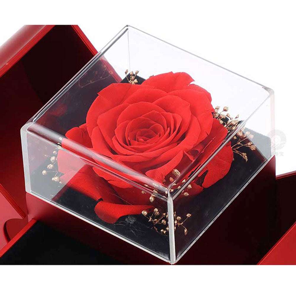 Fashion Jewelry Box Red Apple Necklace Eternal Rose For Girl Mother's Day Valentine's Day Gifts With Artificial Flower Rose Flower Jewelry Box