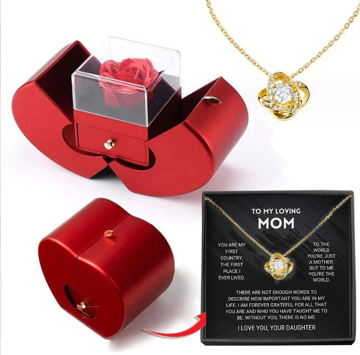 Fashion Jewelry Box Red Apple Necklace Eternal Rose For Girl Mother's Day Valentine's Day Gifts With Artificial Flower Rose Flower Jewelry Box