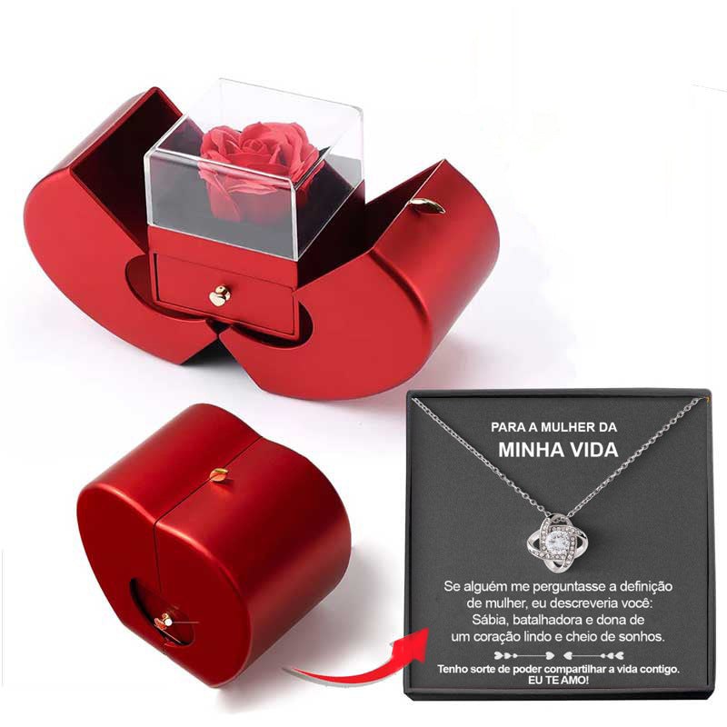 Fashion Jewelry Box Red Apple Necklace Eternal Rose For Girl Mother's Day Valentine's Day Gifts With Artificial Flower Rose Flower Jewelry Box