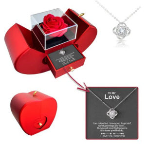 Fashion Jewelry Box Red Apple Necklace Eternal Rose For Girl Mother's Day Valentine's Day Gifts With Artificial Flower Rose Flower Jewelry Box