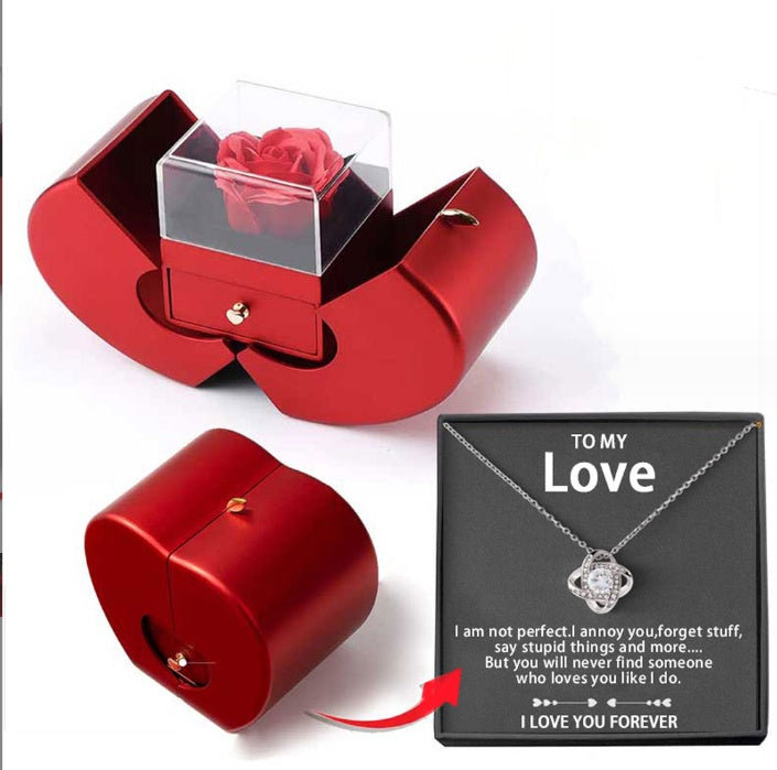 Fashion Jewelry Box Red Apple Necklace Eternal Rose For Girl Mother's Day Valentine's Day Gifts With Artificial Flower Rose Flower Jewelry Box
