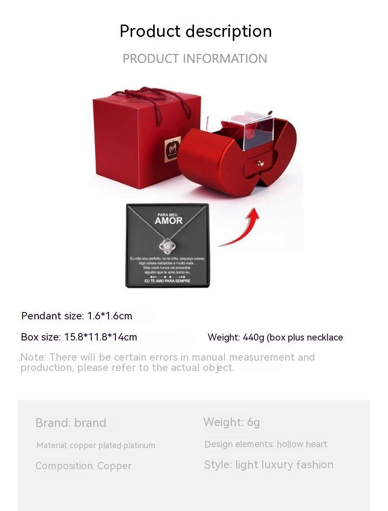 Fashion Jewelry Box Red Apple Necklace Eternal Rose For Girl Mother's Day Valentine's Day Gifts With Artificial Flower Rose Flower Jewelry Box