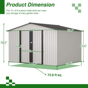 10X8 FT Outdoor Storage Shed, All Weather Metal Sheds With Metal Foundation & Lockable Doors, Tool S