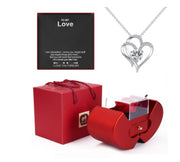 Fashion Jewelry Box Red Apple Necklace Eternal Rose For Girl Mother's Day Valentine's Day Gifts With Artificial Flower Rose Flower Jewelry Box
