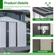 10X8 FT Outdoor Storage Shed, All Weather Metal Sheds With Metal Foundation & Lockable Doors, Tool S