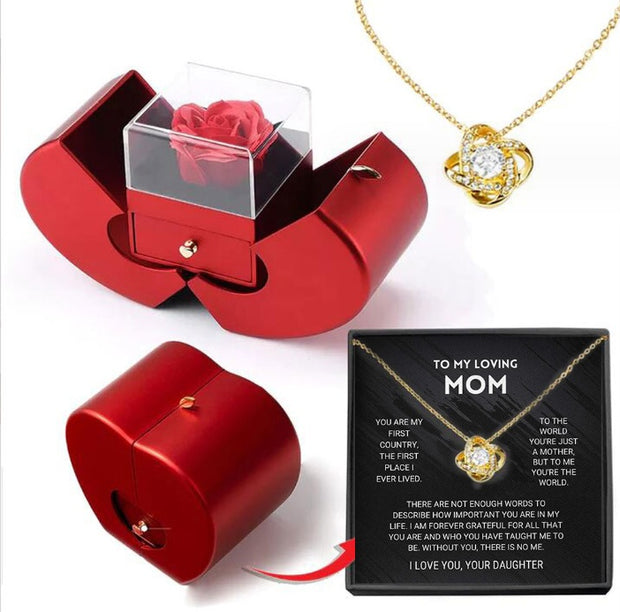 Fashion Jewelry Box Red Apple Necklace Eternal Rose For Girl Mother's Day Valentine's Day Gifts With Artificial Flower Rose Flower Jewelry Box