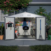 10X8 FT Outdoor Storage Shed, All Weather Metal Sheds With Metal Foundation & Lockable Doors, Tool S
