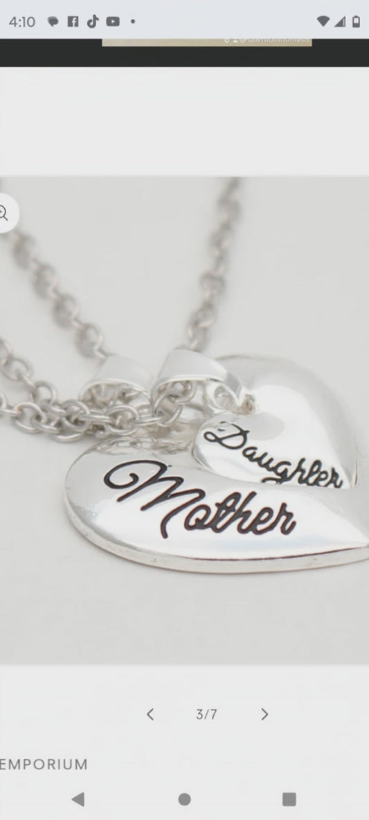 Mother Daughter Silver Heart Shaped Interlocking Necklace Big And Small