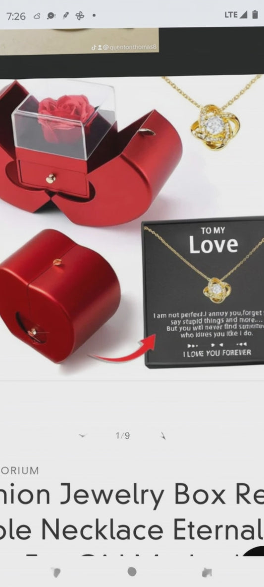 Fashion Jewelry Box Red Apple Necklace Eternal Rose For Girl Mother's Day Valentine's Day Gifts With Artificial Flower Rose Flower Jewelry Box